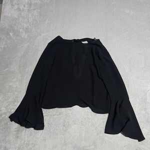 Zara Top Womens Medium Sheer Black Bell Sleeve‎ Back Tie Witchy Whimsigoth Vamp